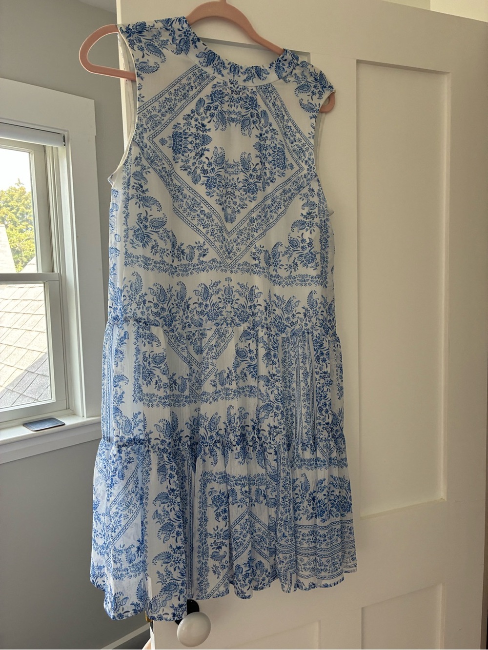 Calvin Klein Blue and White Floral Tiered Mini Dress